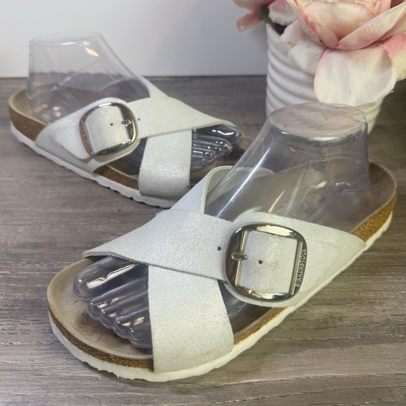 Birkenstock Siena Big Buckle Washed Metallic White suede leather size 8-8.5/EU39 - Picture 2 of 12
